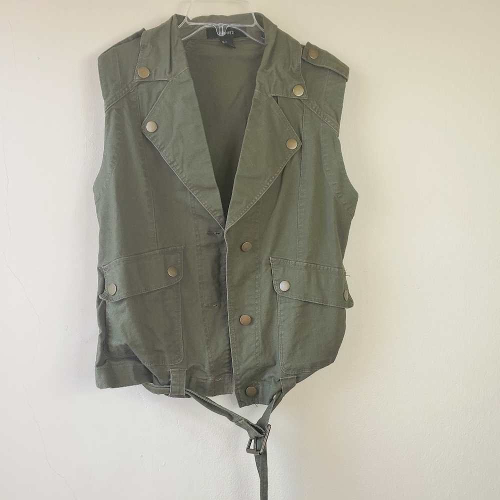 F21 Army Green Military Biker‎ Style Vest Jacket